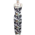 Sexy nauwsluitende midi-jurk met blote rug, vlinderprint en spaghettibandjes - S / Vlinderprint