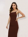 Vestido midi ajustado marrón oscuro con tirantes finos y espalda descubierta para fiesta de verano - S / café