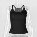 Close-up of black ribbed cotton fabric and racerback design on a slim fit tank top - M / Black