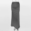 Detailed view of dark grey high waist maxi skirt with side ruched pleat design - S / Gray