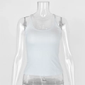 Detailed view of white ribbed cotton tank top fabric and U-neckline on invisible model - XS / White