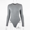 Close-up of dark grey ribbed knit fabric texture on a slim fit long sleeve bodysuit - S / Gray