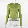 Detail view of grass green slim-fit crew neck long sleeve top on a mannequin - S / Green
