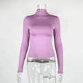 Front view of a purple mock neck long sleeve slim fit top on a transparent mannequin - S / Purple