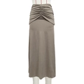 Detail of high-waist ruched texture on taupe slimming midi skirt for women - XS / Khaki