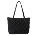 Grande borsa tote trapuntata nera con finiture in ecopelle e design spazioso - Nero