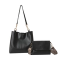 Black large tote bag set with matching crossbody bag and ethnic style wide strap - Black