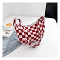 Sac bandoulière en toile à carreaux rouge et blanc avec large sangle FASHION - Rouge