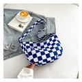 Sac bandoulière en toile à damier bleu et blanc avec bandoulière réglable et logo - Bleu
