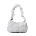 Borsa a spalla trapuntata bianca con tracolla arricciata e perline nere eleganti - Bianco