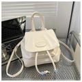 Sac à dos seau beige élégant avec cordon de serrage et perles pour le quotidien - Blanc Sans Pendentif