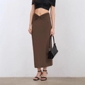 Gonna lunga bodycon marrone con vita a V e dettaglio a nodo per una vestibilità sinuosa - XS / caffè