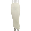 Detailed view of beige high waist mesh jacquard skirt with wavy knit texture - XS / Apricot