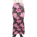 Detail eines Maxirocks mit Leopardenmuster, Blumen, Raffung und Fischschwanz-Saum - XS / Leopardenmuster