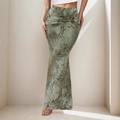 Jupe taille haute vert olive avec imprimé marbre et anneau doré perlé décoratif - XS / Vert