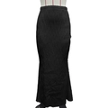 Detail eines schwarzen High-Waist-Midiröcks mit vertikalen Wellenfalten und elastischem Bund - XS / Schwarz