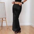 Elegant black high-waisted mesh jacquard maxi skirt with wavy textured fabric for women - XS / Black