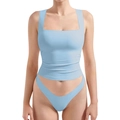 Detail of light blue square neck slim fit camisole set with high elastic stretch fabric - XS / Blue