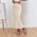 Falda larga de sirena en punto crema con textura de ondas y diseño de talle alto - XS / Albaricoque