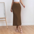 Elegante falda de punto marrón con corte sirena y diseño ajustado de talle alto - XS / Marrón