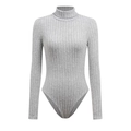 Slim fit light grey ribbed turtleneck bodysuit with long sleeves for a sleek look - XL / Gray