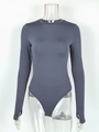 Macro shot of grey long-sleeve bodysuit featuring functional thumbholes and elastic fabric - S / Grey Blue
