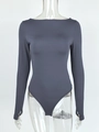 Dark grey long sleeve boat neck bodysuit with thumb holes and slim fit design - S / Grey Blue