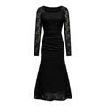 Elegant black long sleeve lace dress with square neck and slim fit pleated silhouette - S / Black