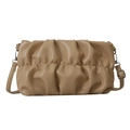 Fashionable khaki pleated hobo bag with adjustable leather strap and smooth PU finish - Khaki