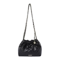 Black quilted rhombic chain bag with gold ball adjustment buckle on white background - Black