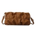 Fashionable caramel brown pleated cloud bag in premium PU leather with shoulder strap - Brown