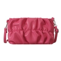 Fashionable dark pink pleated cloud bag with adjustable shoulder strap and silver hardware - Rose Pink