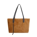 Minimalistische braune Plüsch-Tragetasche mit schwarzen Lederriemen für Herbst Winter - Braun