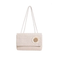 Sac bandoulière en paille beige avec détail de tournesol et bandoulière en corde - Blanc