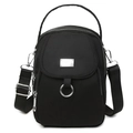 Mini borsa a tracolla in nylon nero con tracolla regolabile e dettagli argentati - Nero