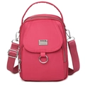 Mini borsa a tracolla rosso rosa in tessuto Oxford con tasche multiple e zip - Rosso rosa