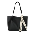 Bolso tote minimalista negro en cuero sintético para mujer con correa bordada - Negro