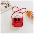 Sac bandoulière rouge pour filles en cuir PU avec un grand nœud noir et surpiqûres blanches - Rose rosé