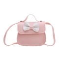 Mini sac rose pour fille avec nœud blanc et bandoulière réglable en similicuir - Rose Avec Nœud Blanc