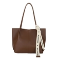 Bolso tote grande marrón minimalista con correa de letras a la moda en cuero sintético - Marrón
