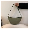 Minimalist olive green nylon crescent crossbody bag with adjustable strap and zipper - Green
