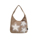 Bolso de lona marrón con estrellas de lentejuelas blancas y diseño de media luna - Caqui
