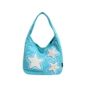 Bolso tote de lona azul brillante con estrellas de peluche y correa ancha al hombro - Azul lago