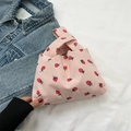 Pink corduroy mini tote with strawberry prints and cross-strap handle for women - Pink