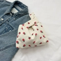 Cute corduroy tote bag in creamy white with vibrant red strawberry print design - White