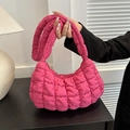 Hot pink puffy cloud bag with quilted ruched texture and soft padded handle for women - Pink