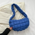 Chic quilted cloud shoulder bag in vibrant royal blue nylon with soft pleated texture - Blue
