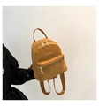 Minimalist camel suede mini backpack for women featuring stylish golden metal hardware - Dark Brown