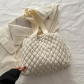 Off-white quilted puffer shoulder bag with drawstring closure and stylish texture - White