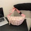 Sac banane chic en tweed à carreaux roses avec bandoulière réglable pour femmes - Rose